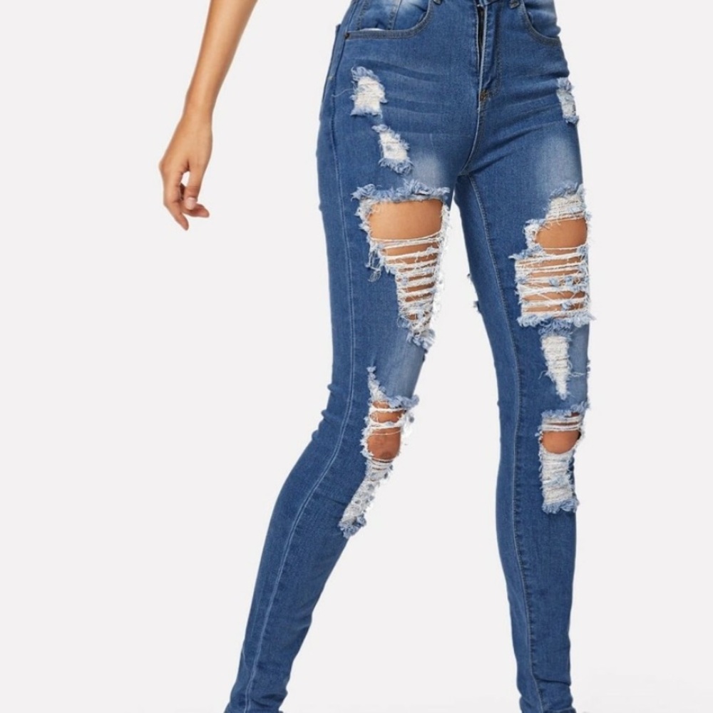 Stonewash Distressed Skinny Jeans